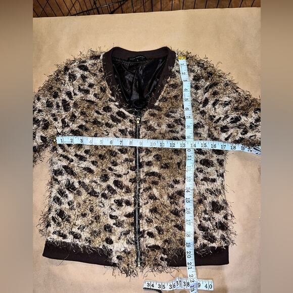 Lpve Culture faux fur leopard animal print zipper jacket size Large Like New - Picture 8 of 10